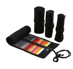 Roletui - Oprolbare Etui - Schooletui - Etui voor potloden, pennen, stiften, kwasten, make up - Canvas - Zwarte Etui - 23x12cm - 12 gaten
