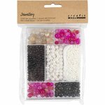 Creatieve Box Sieraden, Agaten, afm 2,6-10 mm, gatgrootte 0,8-1,8 mm, ca. 2740 stuk, beige, zwart, roze, wit parelmoer, 1 doos
