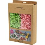 Crinkle papier, L: 25-30 cm, B: 3 mm, donkergroen, roze, 2x50 gr/ 1 doos