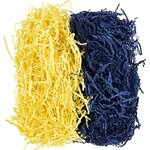Crinkle papier, L: 25-30 cm, B: 3 mm, donkerblauw, geel, 2x50 gr/ 1 doos