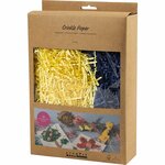 Crinkle papier, L: 25-30 cm, B: 3 mm, donkerblauw, geel, 2x50 gr/ 1 doos
