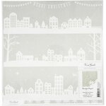 Design papier, huizen en sneeuwvlokken, vel 30,5x30,5 cm, 180 gr, 3 vel/ 1 doos