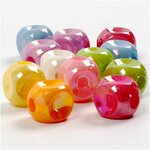 Dobbelsteen kralen, afm 10x10 mm, gatgrootte 4 mm, ca. 90 stuk, 60 gr, 125 ml/ 1 doos