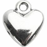 Hartvormige hanger, afm 13x15 mm, verzilverd, 10 stuk/ 1 doos