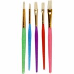 Kwasten voor Kinderen, afm 8+12+18, L: 14-16 cm, B: 5-10 mm, plat,rond, diverse kleuren, 5 stuk/ 1 doos