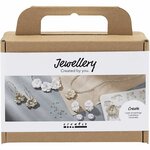 Hobbyset sieraden maken | Oorbellen + armband + halsketting + ring | Bloemontwerp roos | Beige | Mini Creative Set Jewellery