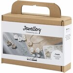 Hobbyset sieraden maken | Oorbellen + armband + halsketting + ring | Bloemontwerp roos | Beige | Mini Creative Set Jewellery