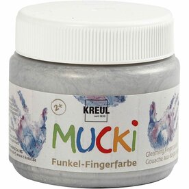 Vingerverf - Zilver Metallic - Kreul Mucki - 150ml - Kindvriendelijk - Duurzaam - Waterbasis - Perfect voor Creatieve Activiteiten
