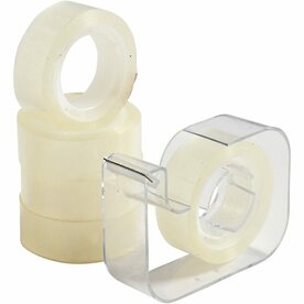 Plakband Met Dispenser &ndash; Transparante Tape Set &ndash; 5 Rollen &ndash; 15mm