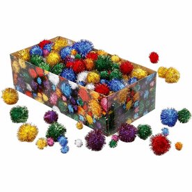 Pom-Poms Glitter &ndash; Sterke Kleuren &ndash; Zachte Pompons &ndash; Maten 15&ndash;40 Mm