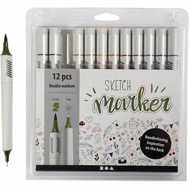 Pastel Tekenstiften - Dubbele Punt Brushpen en Fineliner - Waterbasis Stiften voor Handlettering, Illustraties en Bullet Journals - Creatieve Kleurstiften Set voor Kunstenaars - 12 Stuks