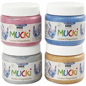 Vingerverf - Metallic Blauw - Goud - Roze - Zilver - Kreul - Mucki - 4x150 ml - Kindvriendelijk - Op Waterbasis - Hoge Kwaliteit - Zeer Duurzaam - Perfect voor Creatieve Projecten