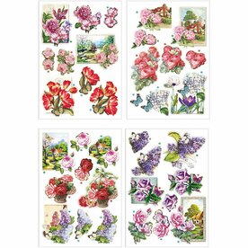3D Vellen - Bloemen en Vlinders Design - Scrapbooking Vellen - DIY Knipvellen - Creatieve Hobbyvellen - Papier Vellen - Kaarten Maken Vellen - Set van 4 Vellen - A4 Formaat - 21x30 cm