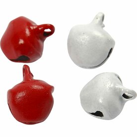 Kerstbelletjes met ophangoog rood/wit &ndash; 8 mm &ndash; 50 stuks