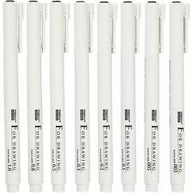 Fineliners | Tekenpennen Smalle Punt | Zwart | Verschillende puntdiktes | 0,03 + 0,05 + 0,1 + 0,2 + 0,3 + 0,5 + 0,8 + 1,0 mm | 8 stuks