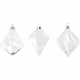 Glazen Ornamenten &ndash; D: 7+7,9+8 Cm &ndash; H: 9,6+9,8+10,5 Cm &ndash; Transparant &ndash; 3stuks