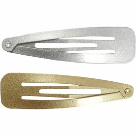 Haarspeld, goud, zilver, L: 66 mm, B: 17 mm, 4 stuk/ 1 doos