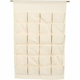 Hangende Organizer - Natuurlijk Canvas - 93x60 cm - 24 Opbergvakken - Stevige Kwaliteit - Houten Ophangstok - Perfect voor Adventskalender, Hobbyspullen &amp; DIY Decoratie