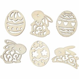 Houten Paasfiguren &ndash; Houten Figuren &ndash; DIY Paasdecoratie &ndash; Platte Houten Figuren &ndash; 40 Mm &ndash; 24 Stuks