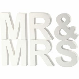 Letters MR &amp; MRS &ndash; Witte trouwdecoratie letters 17,5 cm
