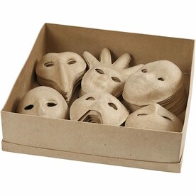 Handgemaakte Papier-Mach&eacute; Maskers &ndash; DIY Masker Maken &ndash; 6 Vormen &ndash; 12&ndash;21 Cm &ndash; 60 Stuks