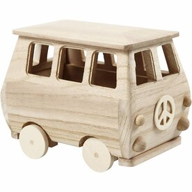 Minibus Hout &ndash; Miniatuur Busje &ndash; Houten Decoratie Bus &ndash; DIY Minibus &ndash; 17x10x13 Cm