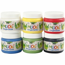 Vingerverf Set - Diverse Kleuren Kreul Mucki - Hoogwaardige Kindvriendelijke Verf op Waterbasis - Veilig voor Huidcontact - Perfect voor DIY Knutselen en Schilderen - 6x150ml