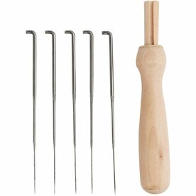 Houten viltnaald houder &ndash; Viltnaaldhouder hout &ndash; 1-naalds houder &ndash; Incl. 5 medium naalden &ndash; 9 cm