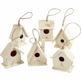 Mini Vogelhuis - Set van 6 Kleine Houten Vogelhuisjes - DIY Knutselpakket - Perfect voor Tuindecoratie, Creatief Beschilderen &amp; Kinderprojecten - 7 cm Hoog