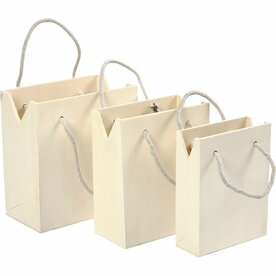 Houten tas met hengsel &ndash; Triplex &ndash; 3 stuks