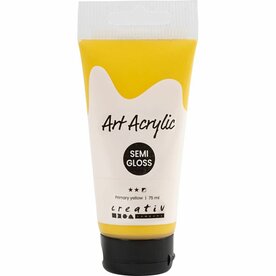 Acryl Verf, semi-glanzend, semi-dekkend, primair geel, 75 ml/ 1 fles