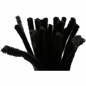 Chenille, L: 30 cm, dikte 9 mm, zwart, 25 stuk/ 1 doos