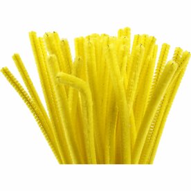 Chenille, L: 30 cm, dikte 6 mm, geel, 50 stuk/ 1 doos