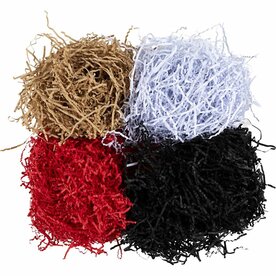 Crinkle papier, L: 25-30 cm, B: 3 mm, zwart, bruin, rood, wit, 4x50 gr/ 1 doos