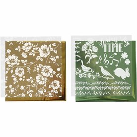 Deco folie en transfervel, bloemen, vel 15x15 cm, goud, groen, 2x2 vel/ 1 doos