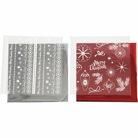 Deco folie en transfervel, Magische kerst, vel 15x15 cm, rood, zilver, 2x2 vel/ 1 doos