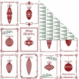 Design papier, kerstballen en kerstbomen, vel 30,5x30,5 cm, 180 gr, 5 vel/ 1 doos