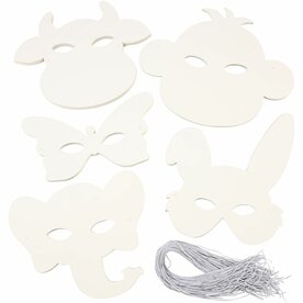 Dierenmaskers, H: 13-24 cm, B: 20-28 cm, 230 gr, wit, 100 stuk/ 1 doos