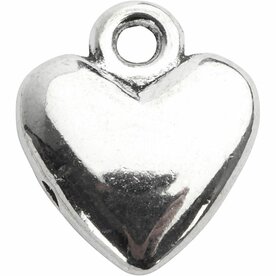 Hartvormige hanger, afm 13x15 mm, verzilverd, 10 stuk/ 1 doos