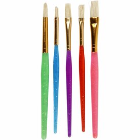 Kwasten voor Kinderen, afm 8+12+18, L: 14-16 cm, B: 5-10 mm, plat,rond, diverse kleuren, 5 stuk/ 1 doos
