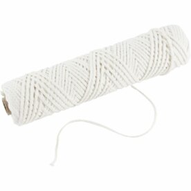 Lont, Geschikt voor dompelkaarsen (dia. 30 mm) en gegoten kaarsen (dia. 80-100 mm) , B: 2 mm, 100 gr, 50 m/ 1 rol