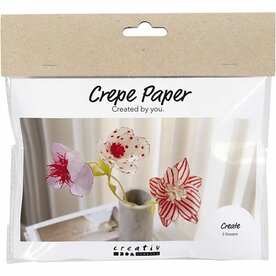 Mini hobbyset cr&ecirc;pepapier, Bloemen, pastelkleuren, 1 doos