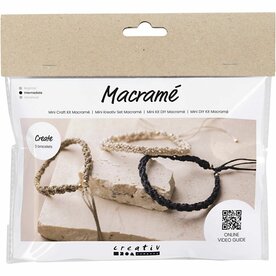 Mini Hobbyset Macram&eacute;, Armband, zwart, olijfbruin, zandkleur, 1 doos