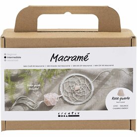 Macram&eacute; set dromenvanger | Hobbyset macrame | DIY pakket | Macram&eacute; dromenvanger met rozenkwarts maken | 1 Doos