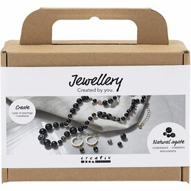 Hobbyset sieraden maken | Agaat ketting maken | Oorbellen maken | Zwart/wit | Mini Creative Set Jewellery