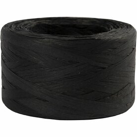 Papier Raffia Garen, B: 7-8 mm, zwart, 100 m/ 1 rol