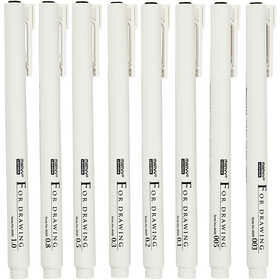 Fineliners, zwart, lijndikte 0,03+0,05+0,1+0,2+0,3+0,5+0,8+1,0 mm, 8 stuk/ 1 doos