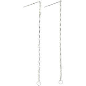 Oorbellen van ketting, verzilverd, L: 70 mm, 1 paar/ 1 doos