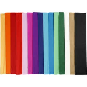 Crepepapier, diverse kleuren, L: 2,5 m, B: 50 cm, 22 gr, 15 vouw/ 1 doos