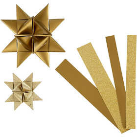 Papieren vlechtstroken, goud, L: 44+78 cm, d: 6,5+11,5 cm, B: 15+25 mm, glitter,vernis, 40 stroken/ 1 doos